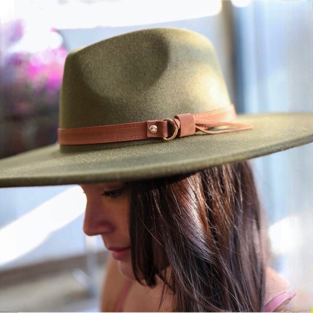 Flat Brim Panama Style Hat with Belt Detail